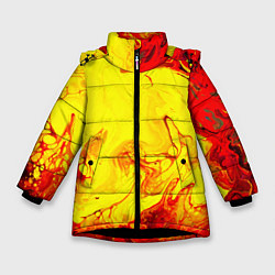 Куртка зимняя для девочки Красные и желтые разводы, цвет: 3D-черный