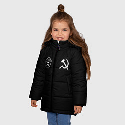 Куртка зимняя для девочки СССР гост три полоски на черном фоне, цвет: 3D-красный — фото 2