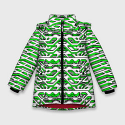 Куртка зимняя для девочки Техно броня зелёно-белая, цвет: 3D-красный