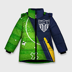 Куртка зимняя для девочки Sevilla football field, цвет: 3D-черный