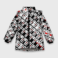 Куртка зимняя для девочки Абстрактный узор на чёрном фоне, цвет: 3D-светло-серый