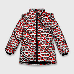 Куртка зимняя для девочки Красно-белый узор на чёрном фоне, цвет: 3D-черный