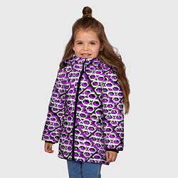 Куртка зимняя для девочки Фиолетово-белый узор на чёрном фоне, цвет: 3D-красный — фото 2