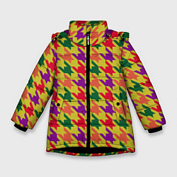 Куртка зимняя для девочки Цветные гусиные лапки принт, цвет: 3D-черный