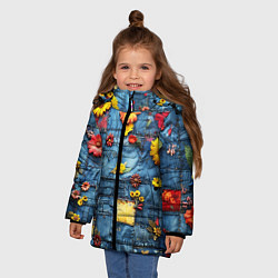Куртка зимняя для девочки Подсолнухи на джинсах, цвет: 3D-красный — фото 2
