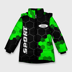 Куртка зимняя для девочки Ford green sport hexagon, цвет: 3D-черный
