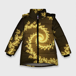 Куртка зимняя для девочки Желтая спираль фракталов, цвет: 3D-светло-серый