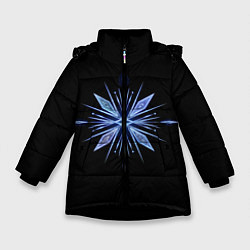 Куртка зимняя для девочки Голубая снежинка на черном фоне, цвет: 3D-черный