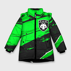 Куртка зимняя для девочки AEK Athens sport green, цвет: 3D-черный
