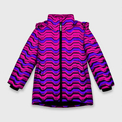 Куртка зимняя для девочки Розовые линии и чёрные полосы, цвет: 3D-черный