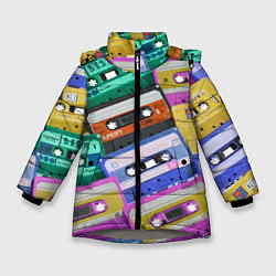Куртка зимняя для девочки Аудио кассеты разноцветные, цвет: 3D-светло-серый