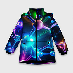 Куртка зимняя для девочки Молекулярная структура - неоновая, цвет: 3D-черный