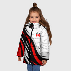 Куртка зимняя для девочки Nissan GTR - красные языки пламени, цвет: 3D-черный — фото 2