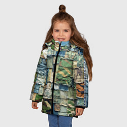 Куртка зимняя для девочки Джинсы с камуфляжем пэчворк, цвет: 3D-черный — фото 2