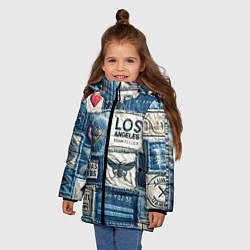 Куртка зимняя для девочки Лос Анджелес на джинсах-пэчворк, цвет: 3D-красный — фото 2