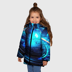 Куртка зимняя для девочки Кислотная синяя яркая неоновая абстракция, цвет: 3D-черный — фото 2