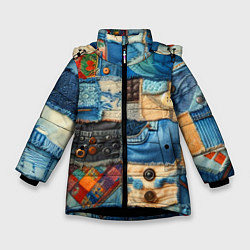 Куртка зимняя для девочки Vanguard denim patchwork - ai art, цвет: 3D-черный
