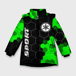 Куртка зимняя для девочки Yamaha green sport hexagon, цвет: 3D-черный