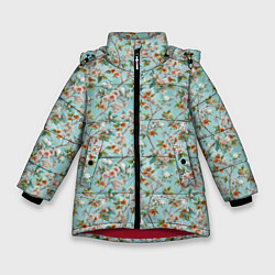 Куртка зимняя для девочки Паттерн цветочный из сирени, цвет: 3D-красный