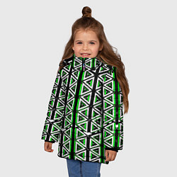Куртка зимняя для девочки Бело-зелёные треугольники на чёрном фоне, цвет: 3D-черный — фото 2