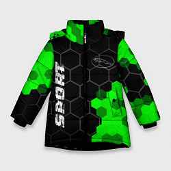 Куртка зимняя для девочки Jaguar green sport hexagon, цвет: 3D-черный