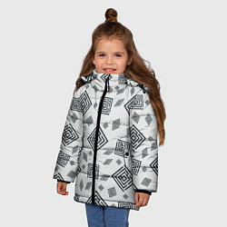 Куртка зимняя для девочки Ромб лабиринт паттерн, цвет: 3D-черный — фото 2
