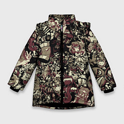 Куртка зимняя для девочки Граффити патерн, цвет: 3D-черный