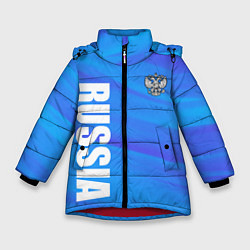 Куртка зимняя для девочки Россия - синие волны, цвет: 3D-красный