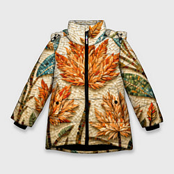 Куртка зимняя для девочки Мозаика осенняя листва в теплых тонах, цвет: 3D-черный