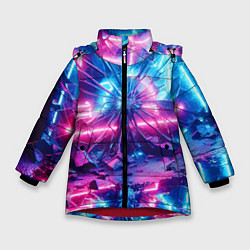 Куртка зимняя для девочки Разбитая неоновая вывеска - мегаполис, цвет: 3D-красный