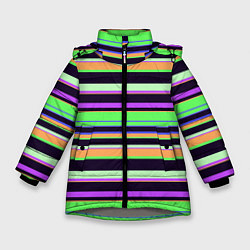 Куртка зимняя для девочки Зелёно-фиолетовый полосатый, цвет: 3D-светло-серый