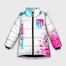 Куртка зимняя для девочки Atletico Madrid neon gradient style вертикально, цвет: 3D-черный