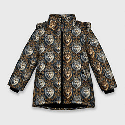 Куртка зимняя для девочки Волки паттерн, цвет: 3D-черный