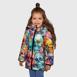 Куртка зимняя для девочки Красочный узор с черепами, цвет: 3D-красный — фото 2