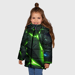 Куртка зимняя для девочки Яркий неоновый свет из разлома плит, цвет: 3D-черный — фото 2