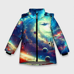 Куртка зимняя для девочки Полёт к далёкой галактике - нейросеть, цвет: 3D-светло-серый