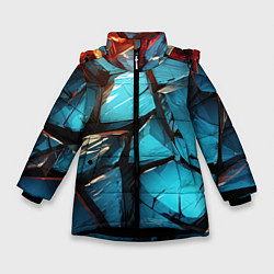 Куртка зимняя для девочки Синие объемные плиты, цвет: 3D-черный