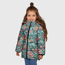Куртка зимняя для девочки Пионы паттерном садовые крупные цветы, цвет: 3D-светло-серый — фото 2