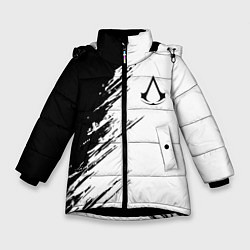 Куртка зимняя для девочки Ассасинс Крид - белый и черный цвет, цвет: 3D-черный