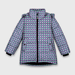 Куртка зимняя для девочки Волнистые полосы текстурированный сиренево-бирюзов, цвет: 3D-черный
