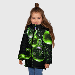 Куртка зимняя для девочки Зеленые пузыри на черном, цвет: 3D-светло-серый — фото 2