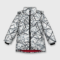 Куртка зимняя для девочки Чёрные хаотичные линии на белом фоне, цвет: 3D-красный