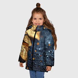 Куртка зимняя для девочки Золотые листья на темном фоне, цвет: 3D-черный — фото 2