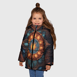 Куртка зимняя для девочки Симметричный орнамент - мандала узор со светящейся, цвет: 3D-черный — фото 2