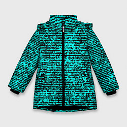 Куртка зимняя для девочки Ярко-голубой в чёрную текстурированную полоску, цвет: 3D-черный
