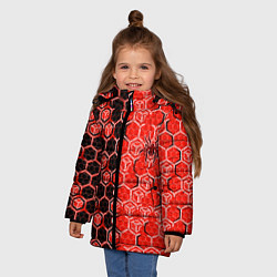 Куртка зимняя для девочки Техно-киберпанк шестиугольники красный и чёрный с, цвет: 3D-светло-серый — фото 2