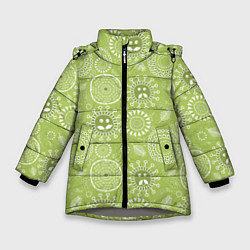 Куртка зимняя для девочки Зеленый цветочный - паттерн смайлики, цвет: 3D-светло-серый