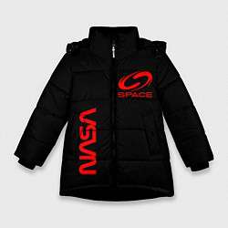 Куртка зимняя для девочки Nasa space red logo, цвет: 3D-черный