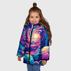 Куртка зимняя для девочки Разноцветный бескрайний космос - нейросеть, цвет: 3D-светло-серый — фото 2
