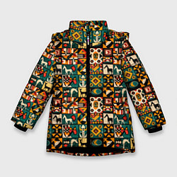 Куртка зимняя для девочки Африканские паттерн животные, цвет: 3D-черный